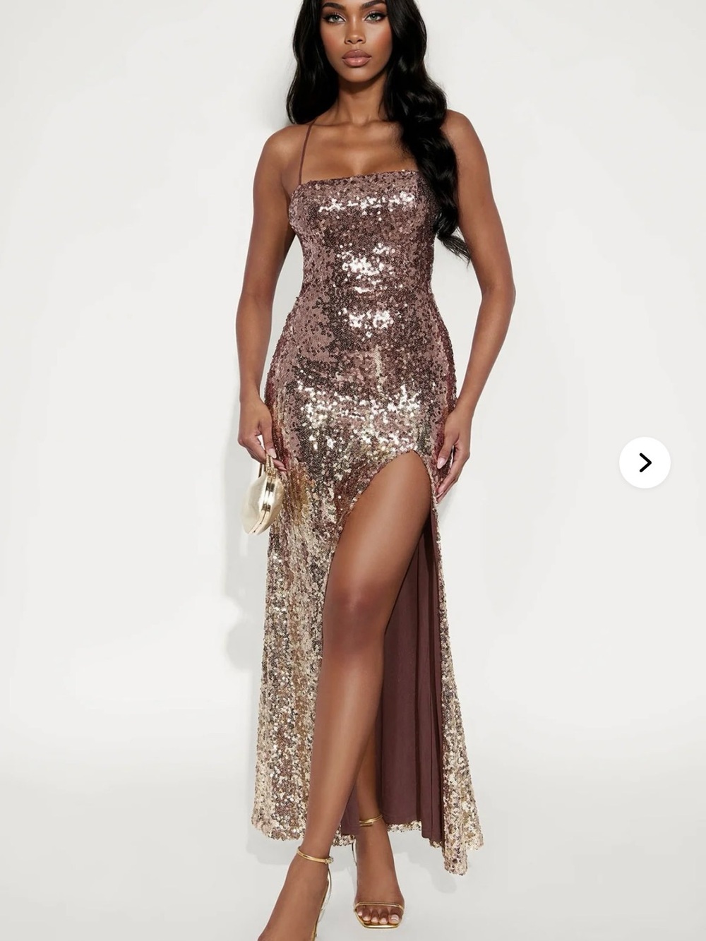 Sequin Strapless High-Slit Evening Dress - Ombre Gold